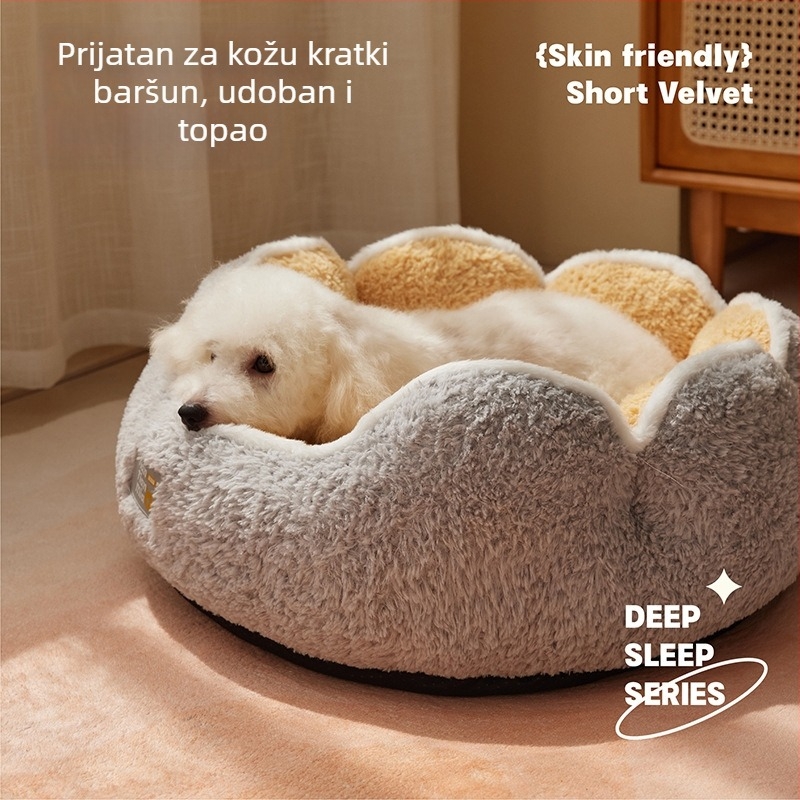 Gnijezdo za mačke i male pse, poluzatvoreno zimsku gnijezdo, četiri sezone, Teddy stil, punjenje PP pamuka, dimenzije 40×40×18 cm, 50×50×22 cm, 60×60×24 cm