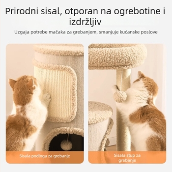 Cjelogodišnji višerazinski mačji toranj s integriranim krevetom i stazom za penjanje za male prostore