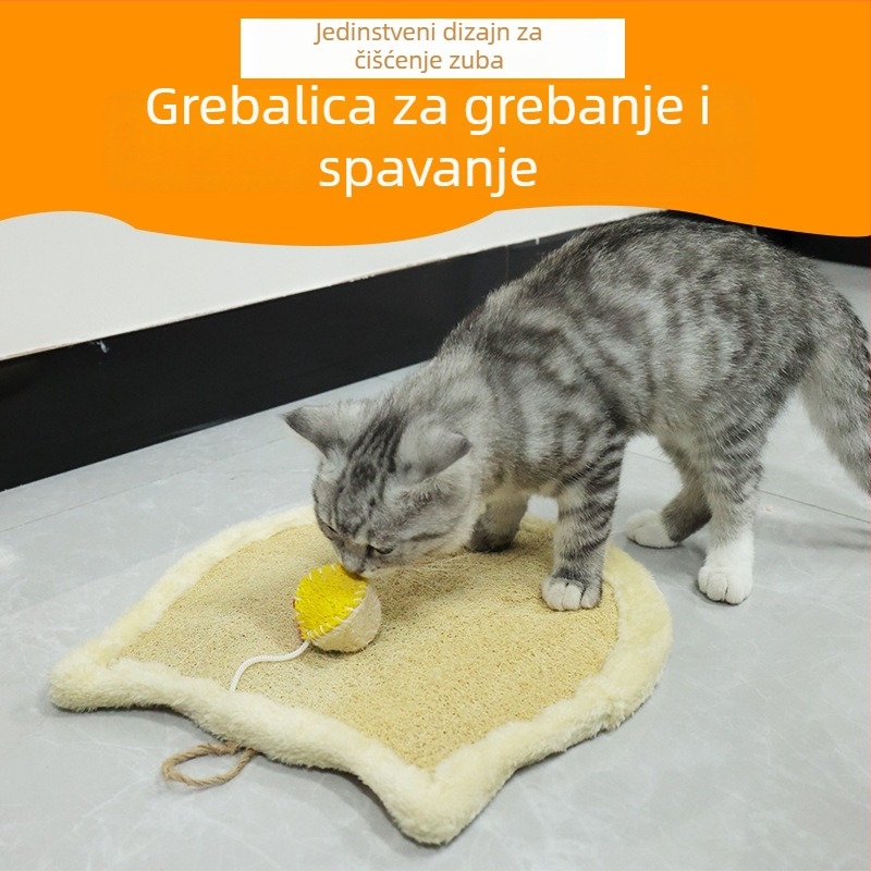 Vertikalna grebalica za mačke od loofah vlakana, s integriranom igračkom kuglicom i otporna površina za grebanje