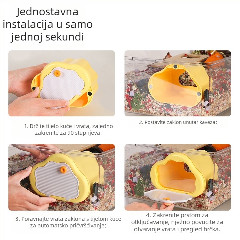 Unutarnje gnijezdo za hamstera s kvadratnim oblikom, otklonjiva konstrukcija, materijal ABS+PP