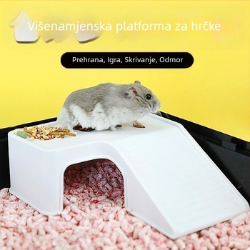 Životni prostor za hrčka s dvokatnom platformom, terasom i skloništem, stubama, za unutarnju upotrebu, jednostavno održavanje
