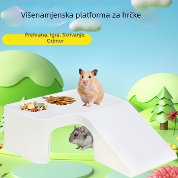 Životni prostor za hrčka s dvokatnom platformom, terasom i skloništem, stubama, za unutarnju upotrebu, jednostavno održavanje
