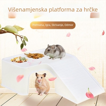 Životni prostor za hrčka s dvokatnom platformom, terasom i skloništem, stubama, za unutarnju upotrebu, jednostavno održavanje