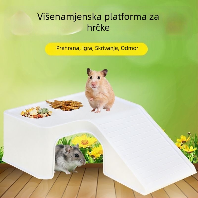 Životni prostor za hrčka s dvokatnom platformom, terasom i skloništem, stubama, za unutarnju upotrebu, jednostavno održavanje