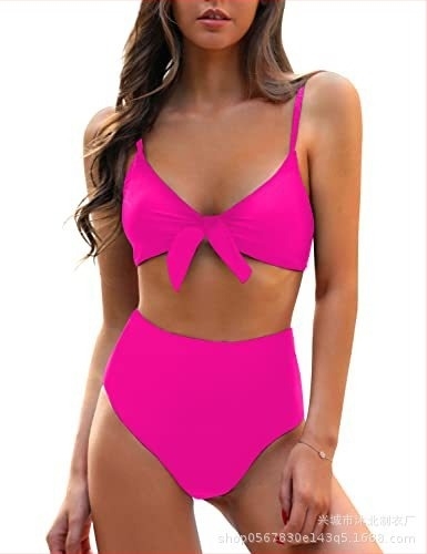 Ženski bikini set s visokim strukom i mašnicom, s jastučićima u gornjem dijelu, bez čelične potpore, materijal najlon, podstava 80%, težina 200 g