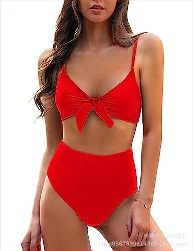 Ženski bikini set s visokim strukom i mašnicom, s jastučićima u gornjem dijelu, bez čelične potpore, materijal najlon, podstava 80%, težina 200 g