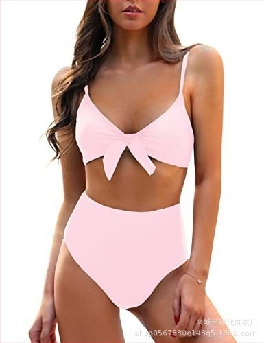 Ženski bikini set s visokim strukom i mašnicom, s jastučićima u gornjem dijelu, bez čelične potpore, materijal najlon, podstava 80%, težina 200 g