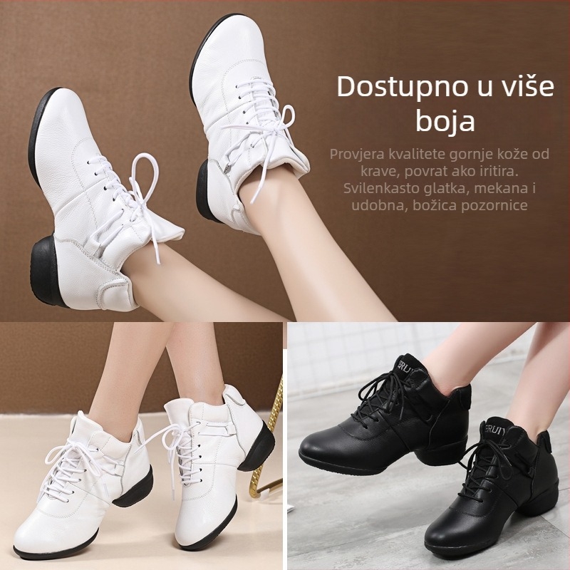 Ženske kožne cipele za kvadratni ples za moderan ples, niski pet 1–3 cm, gumena potplata, otporne na habanje