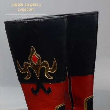 Muške tibetanske etničke plesne cipele, visoke, protuklizna potplata, 3 cm peta, PU gornji dio, gumeni đon