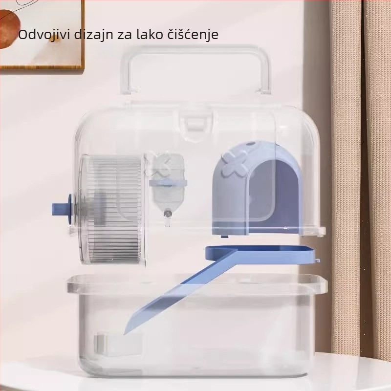 Kavez za hrčka, plastična, proziran panoramski, prijenosni, kvadratnog oblika, za unutarnju i vanjsku uporabu