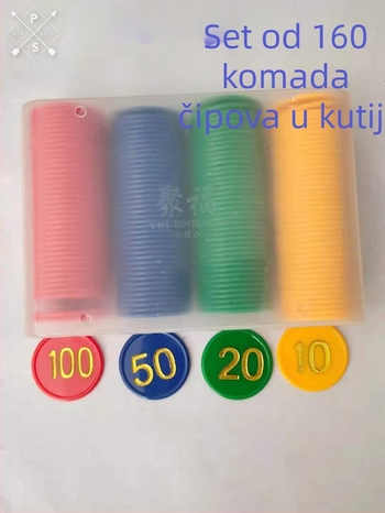 Dego Poker Žetoni, 160 Plastičnih Žetona, Materijal PS, Veličina 38, Set u Kutiji