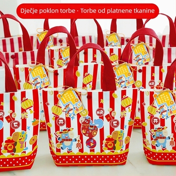 Dječja platnena torbica za darove s cartoon dizajnom, Materijal: platno; Logo tiskanje: Da; Dostupno na skladištu + prilagodljivo