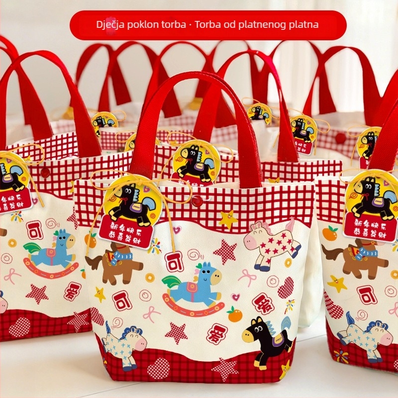 Dječja platnena torbica za darove s cartoon dizajnom, Materijal: platno; Logo tiskanje: Da; Dostupno na skladištu + prilagodljivo