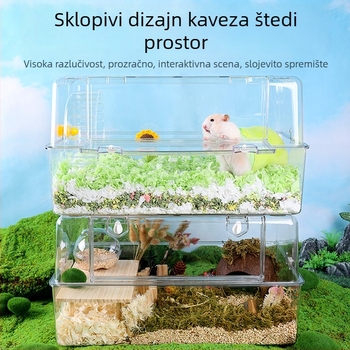 Kavez za hamstere s akril panoramskim pogledom, od plastike, pravokutnog oblika, ventiliran i prozračan, dekorativni krajolik