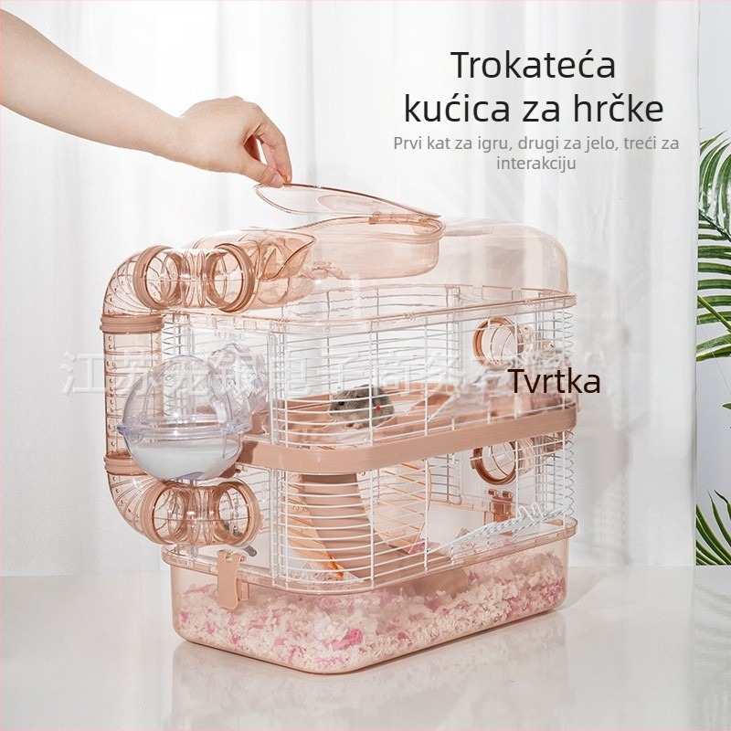 Prozirni kavez za hamstere s trostrukim tihim trkaćim kotačićem, veliki vilinski stil kavez za zlatne hamstere
