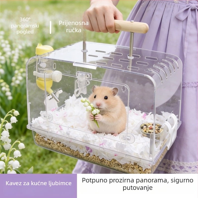 Akrilni kavez za hrčka - prijenosni, kvadratnog oblika, za vanjsku upotrebu, moderan stil