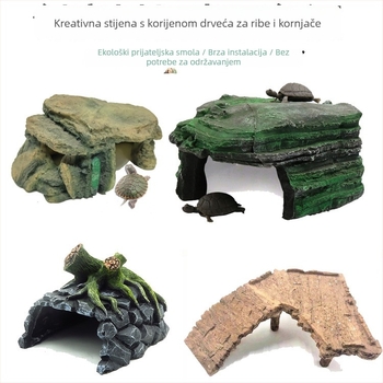 Živa kornjača bonsai ukras – mahovnim mikro-krajobrazom, platforme za sunčanje i penjanje, deblo, skrovište, set od 30 komada