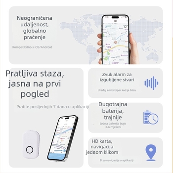 Dvosustavni locator za kućne ljubimce (Android i iOS) — Bluetooth 5.0, domet ~20 m, ABS materijal, lanac za ključeve, model T1