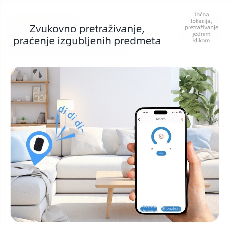 Dvosustavni locator za kućne ljubimce (Android i iOS) — Bluetooth 5.0, domet ~20 m, ABS materijal, lanac za ključeve, model T1