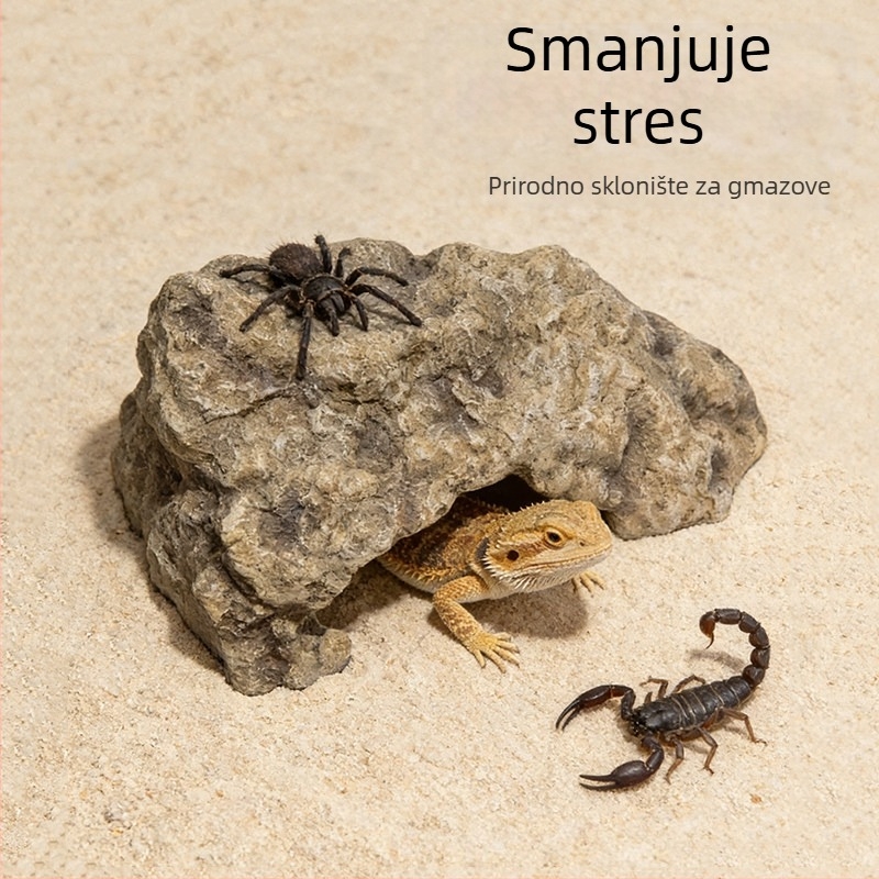 Kosturnja platforma za sunčanje s ljestvicom za penjanje i skrivenim skloništem — krajinski kamen za akvarij, model HCW41050, marka Pet Large Strip