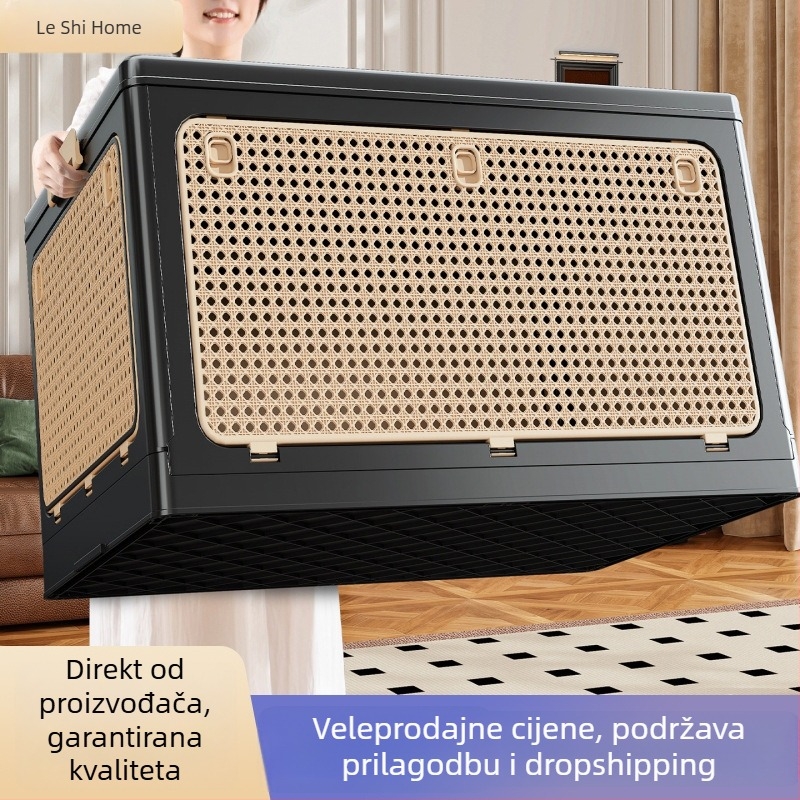 Sklopiva plastična kutija za pohranu, kapacitet 100-150 L, PP materijal, prenosiva s kotačićima, višenamjenski organizator