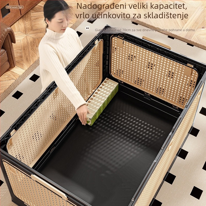 Sklopiva plastična kutija za pohranu, kapacitet 100-150 L, PP materijal, prenosiva s kotačićima, višenamjenski organizator
