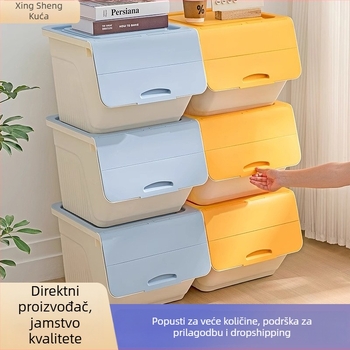 Kutija za pohranu s prednjim otvaranjem za kućnu upotrebu — velika zapremina, PP plast, 100% novi materijal, višenamjenska za igračke, knjige i odjeću, otporna na prašinu i vlagu