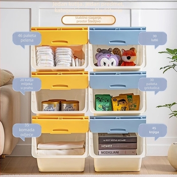 Kutija za pohranu s prednjim otvaranjem za kućnu upotrebu — velika zapremina, PP plast, 100% novi materijal, višenamjenska za igračke, knjige i odjeću, otporna na prašinu i vlagu