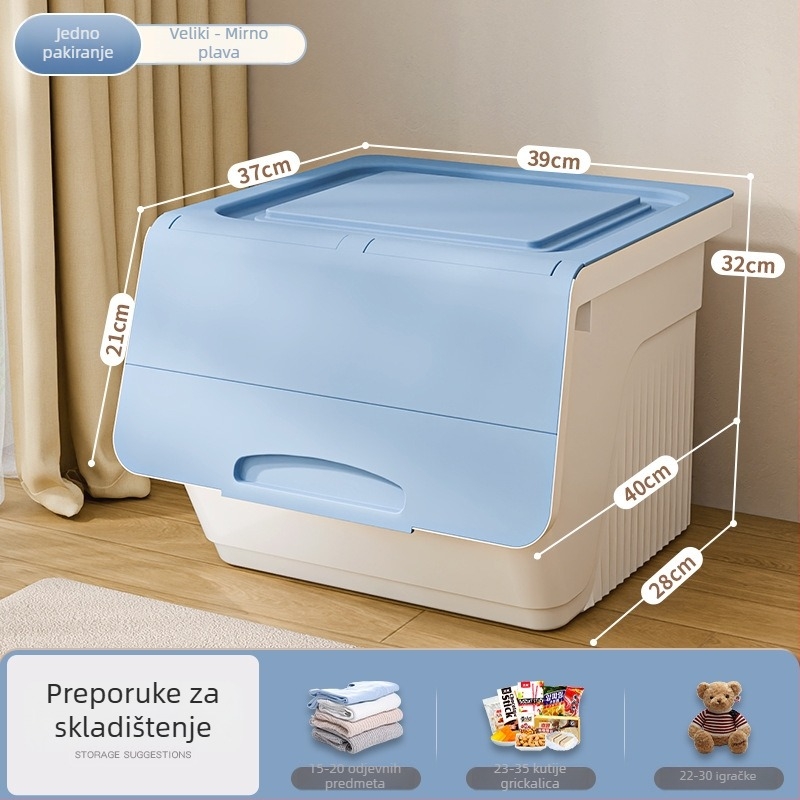 Kutija za pohranu s prednjim otvaranjem za kućnu upotrebu — velika zapremina, PP plast, 100% novi materijal, višenamjenska za igračke, knjige i odjeću, otporna na prašinu i vlagu