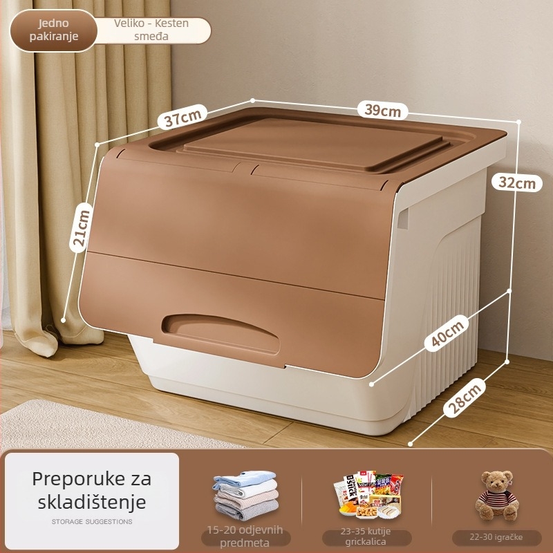 Kutija za pohranu s prednjim otvaranjem za kućnu upotrebu — velika zapremina, PP plast, 100% novi materijal, višenamjenska za igračke, knjige i odjeću, otporna na prašinu i vlagu