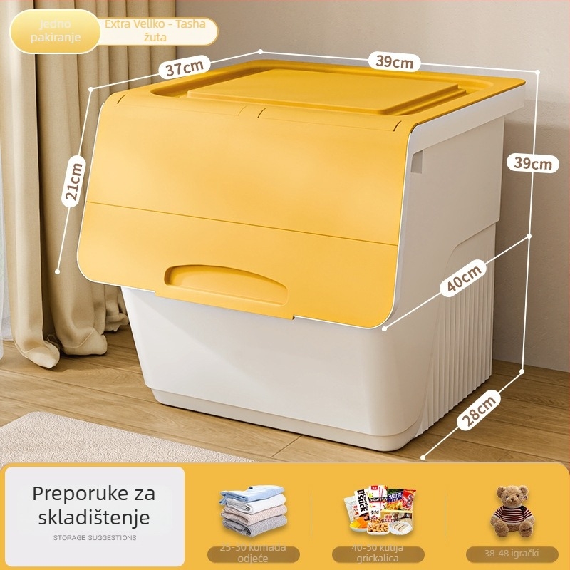 Kutija za pohranu s prednjim otvaranjem za kućnu upotrebu — velika zapremina, PP plast, 100% novi materijal, višenamjenska za igračke, knjige i odjeću, otporna na prašinu i vlagu