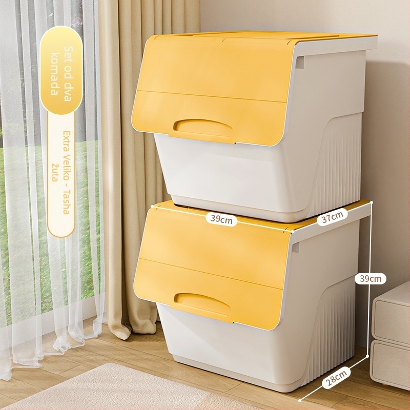 Kutija za pohranu s prednjim otvaranjem za kućnu upotrebu — velika zapremina, PP plast, 100% novi materijal, višenamjenska za igračke, knjige i odjeću, otporna na prašinu i vlagu