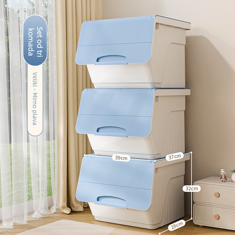 Kutija za pohranu s prednjim otvaranjem za kućnu upotrebu — velika zapremina, PP plast, 100% novi materijal, višenamjenska za igračke, knjige i odjeću, otporna na prašinu i vlagu