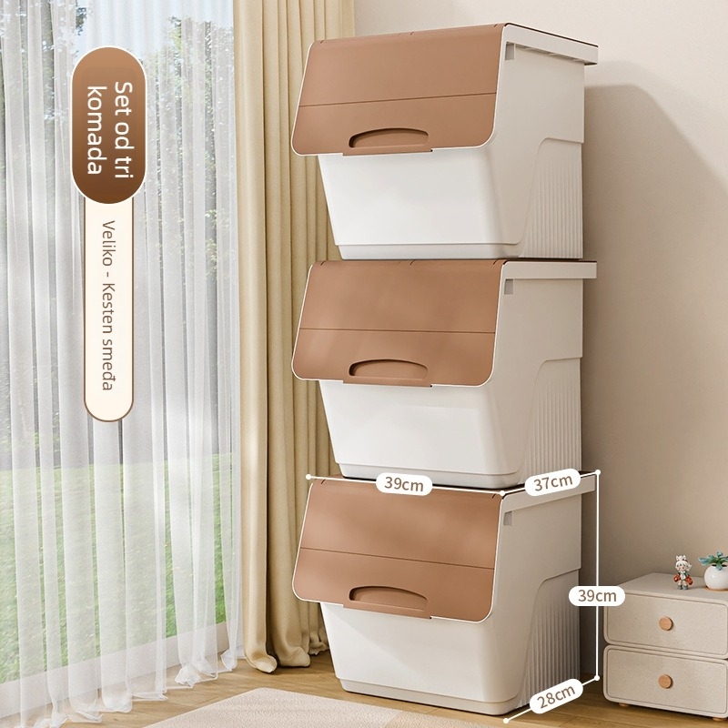 Kutija za pohranu s prednjim otvaranjem za kućnu upotrebu — velika zapremina, PP plast, 100% novi materijal, višenamjenska za igračke, knjige i odjeću, otporna na prašinu i vlagu