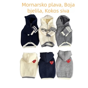 Vuneni psi pulover-kardigan sa srcolnim motivom, ležeran stil, univerzalni kroj