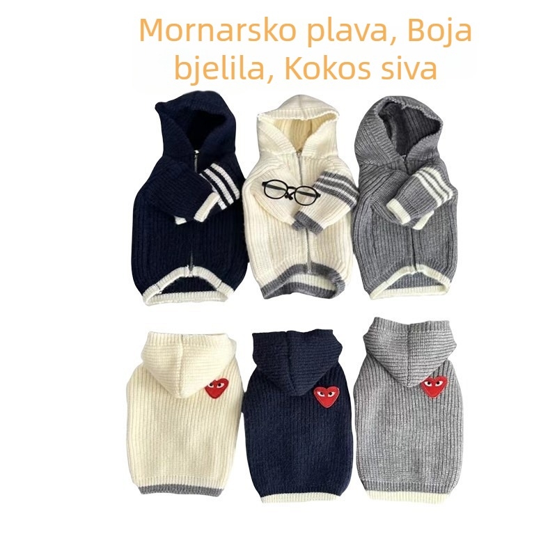 Vuneni psi pulover-kardigan sa srcolnim motivom, ležeran stil, univerzalni kroj