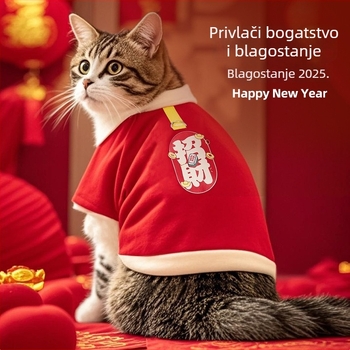 Mačji zimski sweatshirt s fleec podstavom, topao, debeo, svečani dizajn