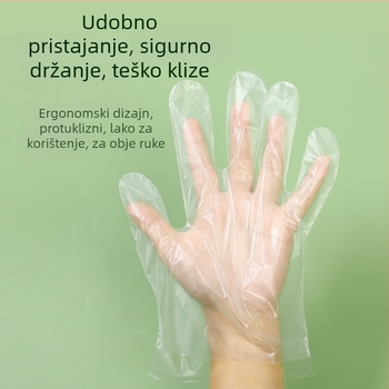 Jednokratne rukavice, tip izvlačenja, prehrambeni PE, prozirne, otporne na habanje, debljine 0,2–0,3 mm, za kuhinju, ugostiteljstvo i frizerske usluge
