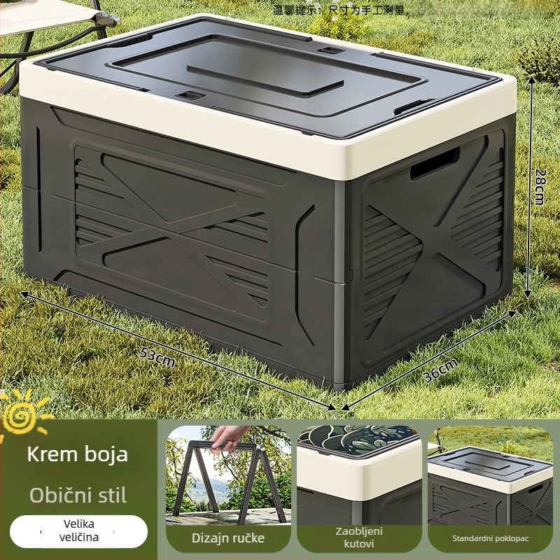 Sklopiva PP plastična kutija za skladištenje za kampiranje i kućnu upotrebu — velika zapremina, prijenosna, otporna na prašinu i vlagu, pogodna za prtljažnik automobila