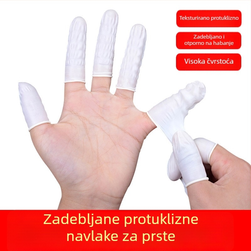 Jednokratne latex navlake za prste, antistatične, neklizajuće, bijele, debljina 0,11 mm, duljina 6–7 cm, pakiranje 500 g