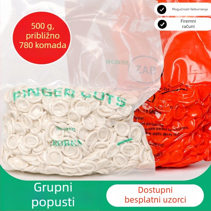 Jednokratne latex navlake za prste, antistatične, neklizajuće, bijele, debljina 0,11 mm, duljina 6–7 cm, pakiranje 500 g
