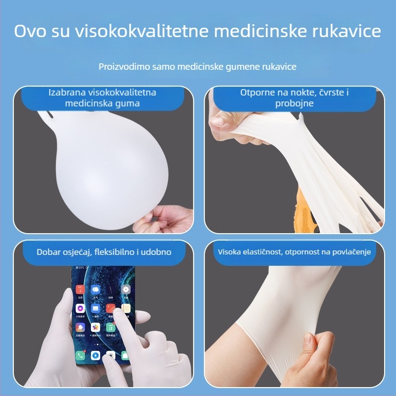 Medicinske jednokratne lateks rukavice za pregled i operacije, visoke elastičnosti zaštitne rukavice, marka Oulangan, individualno pakirane
