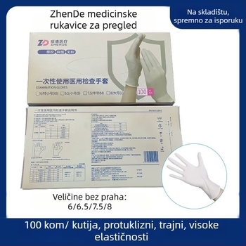 Zhende jednokratne medicinske rukavice za pregled, teksturirane, bez praška, prirodni lateks, 100 komada u kutiji
