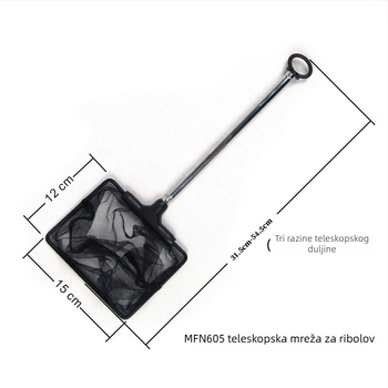 Teleskopska mreža od nehrđajućeg čelika za akvarij, proširiva 275–505 mm ili 330–600 mm, težina 0,1 kg.