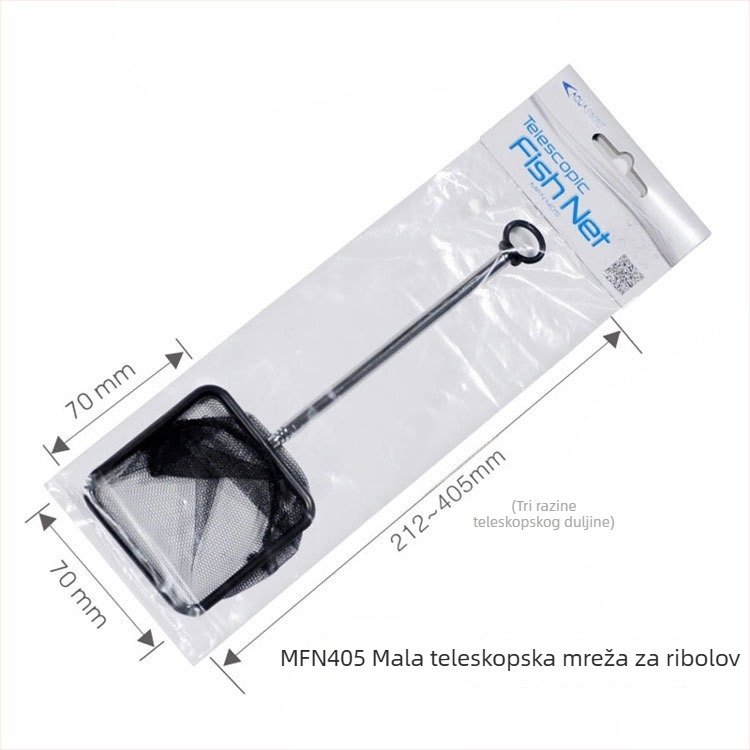 Teleskopska mreža od nehrđajućeg čelika za akvarij, proširiva 275–505 mm ili 330–600 mm, težina 0,1 kg.