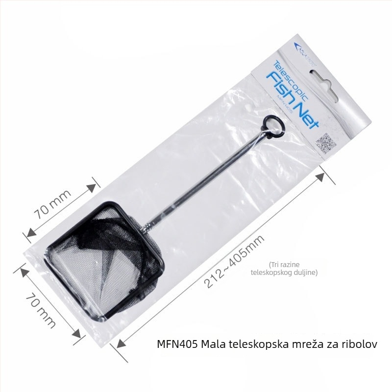 Teleskopska mreža od nehrđajućeg čelika za akvarij, proširiva 275–505 mm ili 330–600 mm, težina 0,1 kg.