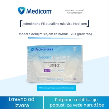 Jednokratne PE rukavice – prehrambene kvalitete, prozirne, vodootporne, Medicom 1201, pogodne za catering, preradu hrane, inspekciju, bojanje kose i šamponiranje