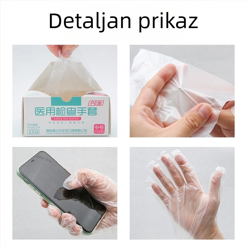 Jednokratne PE medicinske rukavice za pregled – prozirne, protuklizne, debljina 0.01 mm, logotip otisnut, mogućnost prilagodbe