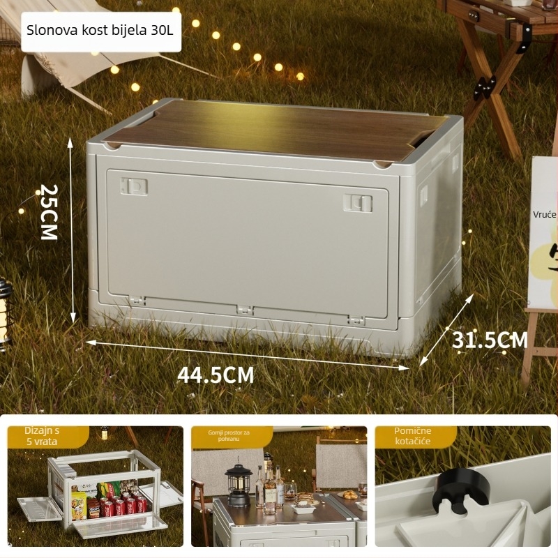 Kutija za pohranu u industrijskom stilu, sklopiva organizator s drvenim poklopcem za grickalice i igračke, kapacitet 50–60 L; Materijal: density board + PP; S kotačićima; Model 2003