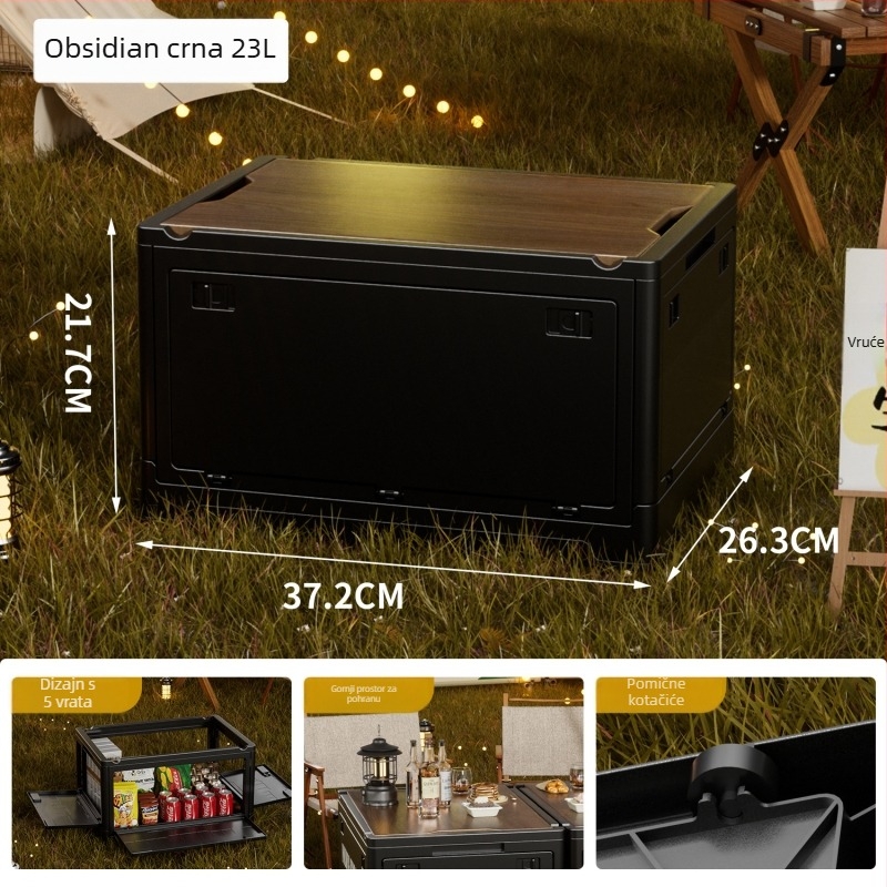 Kutija za pohranu u industrijskom stilu, sklopiva organizator s drvenim poklopcem za grickalice i igračke, kapacitet 50–60 L; Materijal: density board + PP; S kotačićima; Model 2003